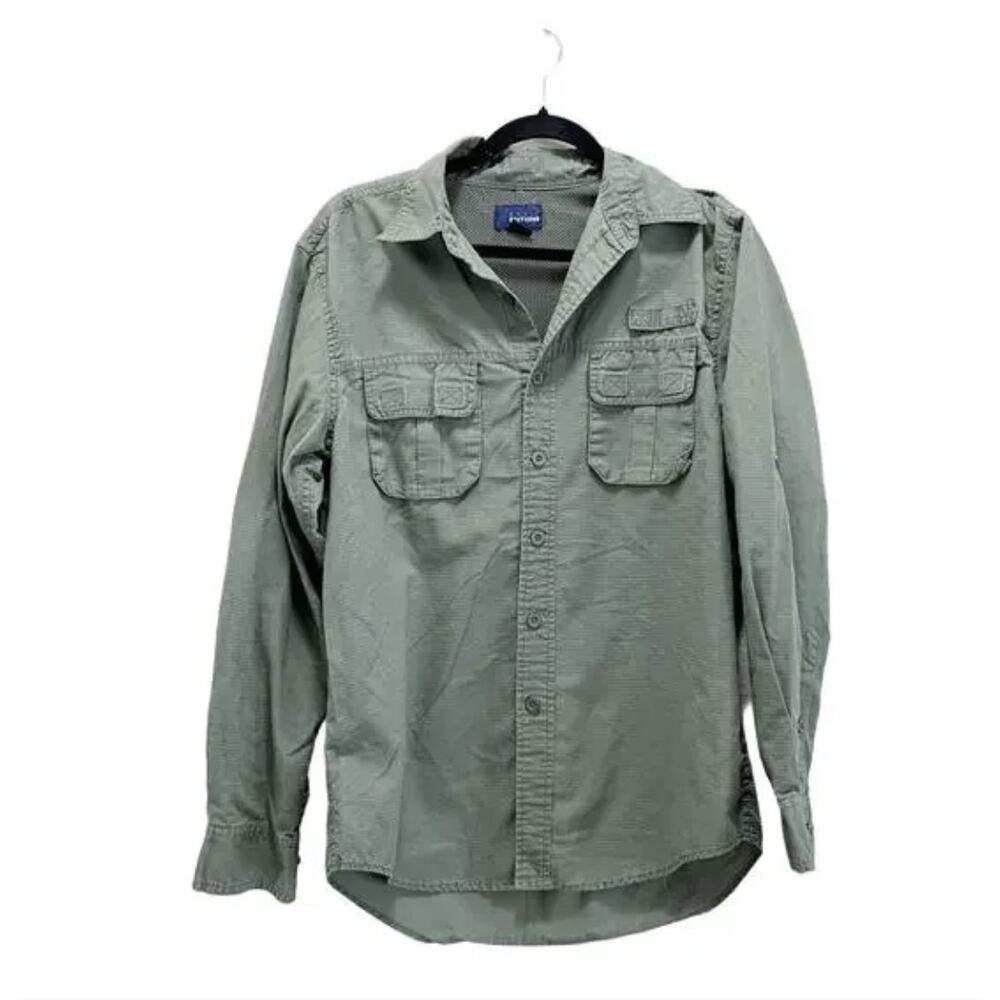 Basic Editions Olive Green Collared Button Up Lon… - image 1